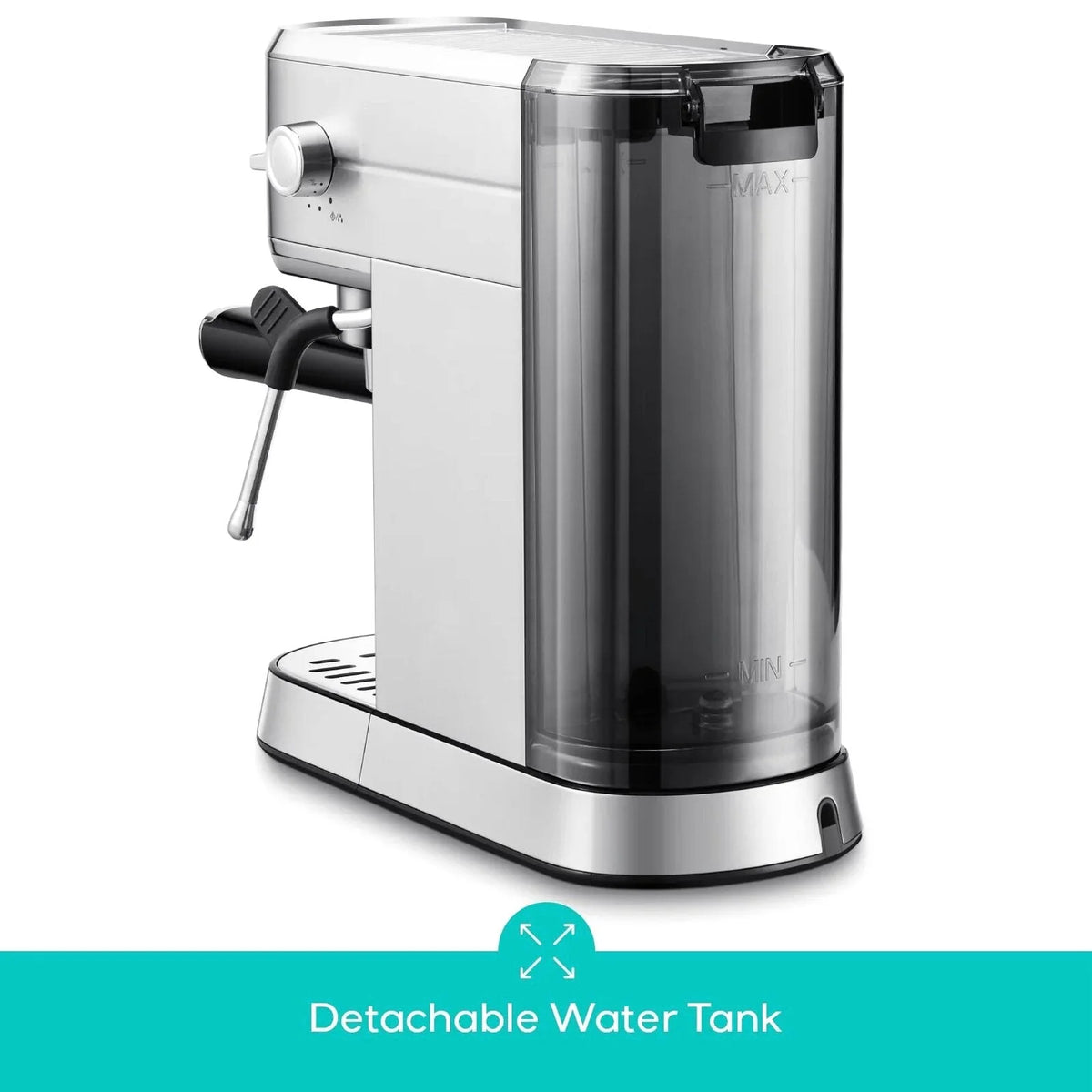 CASABREWS 5418Basic Espresso Machine with 20-Bar pressure, 34 oz Water Tank, with Milk Frother, Silver