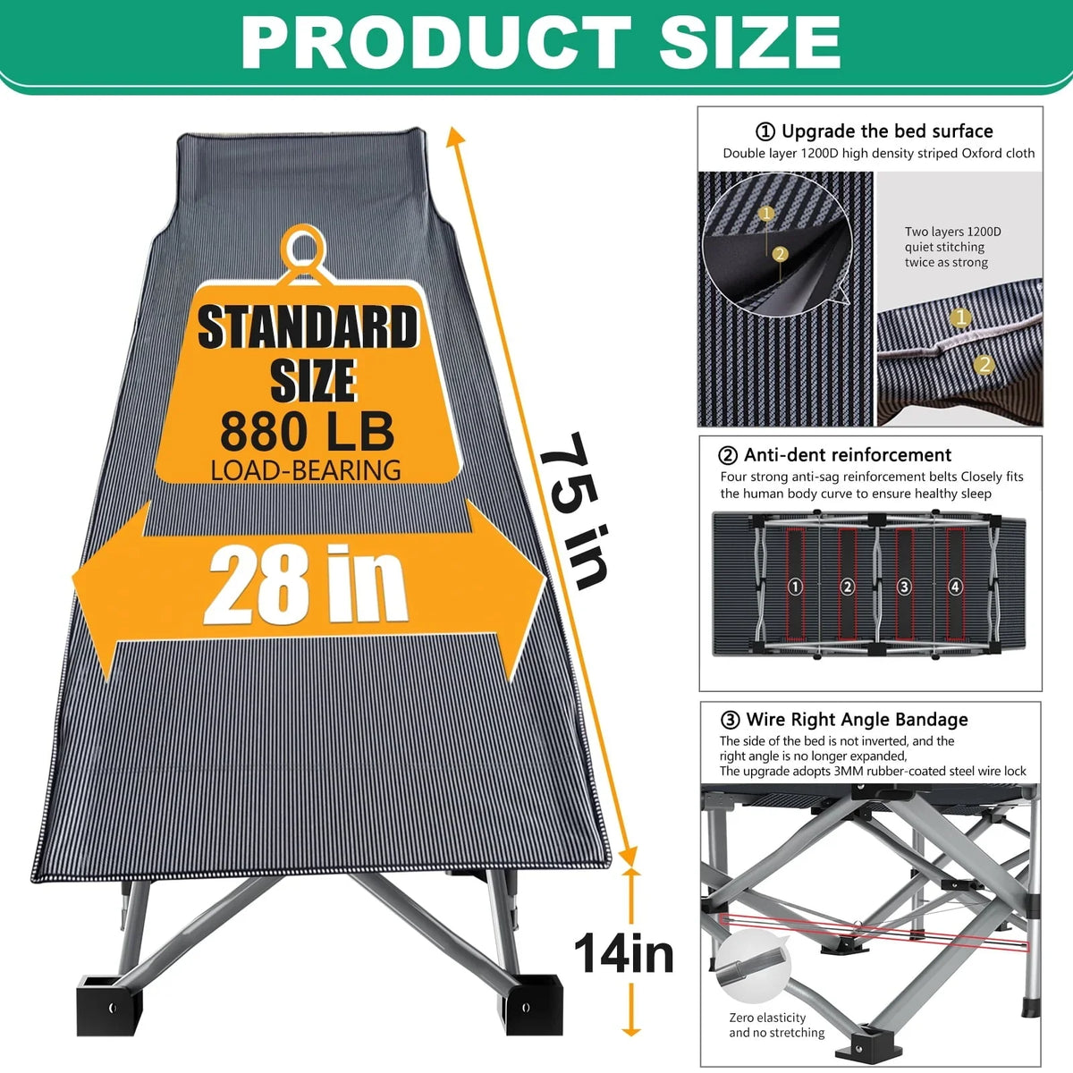Slsy 2 Pack Folding Bed Cot with 3.3 Inch 2 Sided Mattress, 75"* 28" Folding Camping Cots with Carry Bag, Portable Sleeping Cot Guest Bed