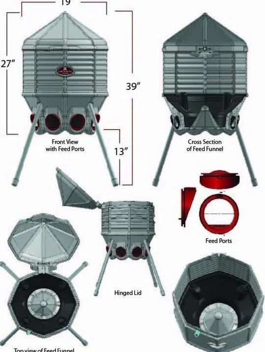 80lb Poultry Feeder, Adjustable Height, UV Stable, Weather Resistant, 8 Ports, Made in USA