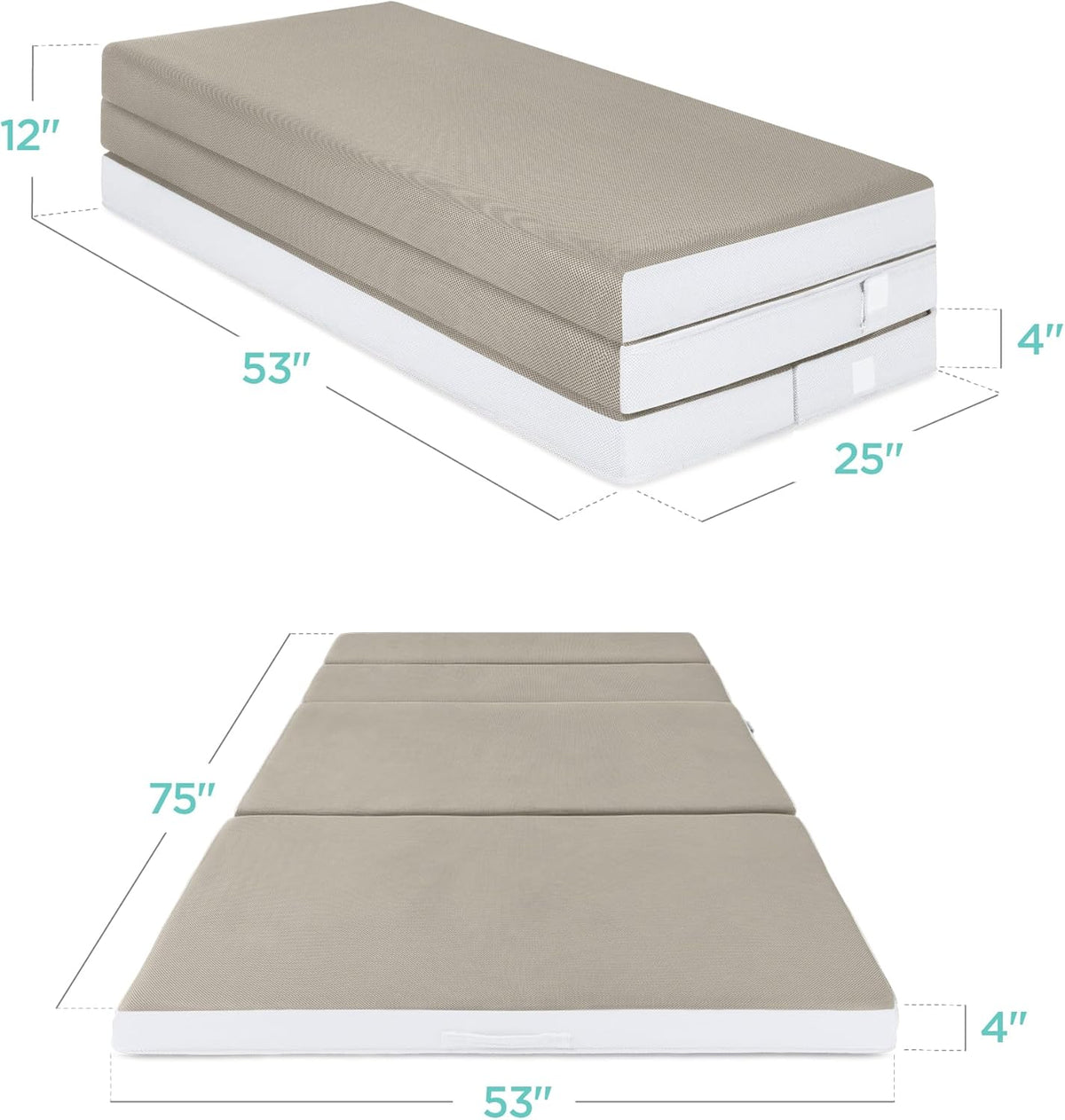 Best Choice Products 4in Portable Queen-Size Mattress, Tri-Fold Mattress for Camping, Guest, Toddler, Foam Plush w/Carry Case - Grey