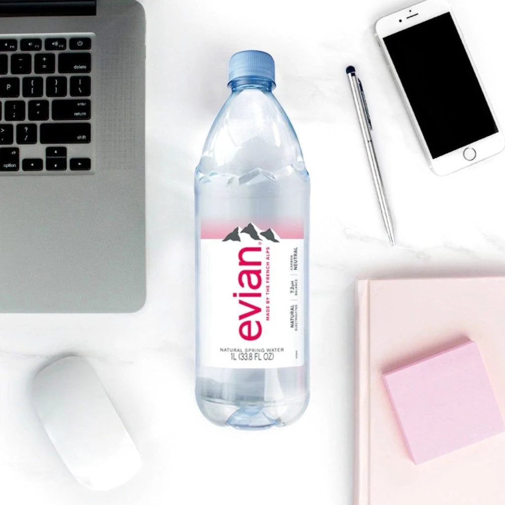 Evian Natural Spring Water 1L Bottles, 12 Pack - Pure Hydration