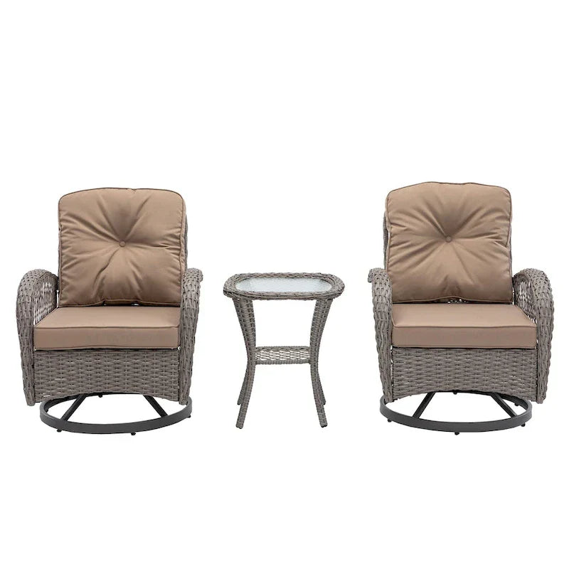 3 Pieces Outdoor Swivel Rocker Patio Chairs, 360 Degree Rocking Patio Conversation Set