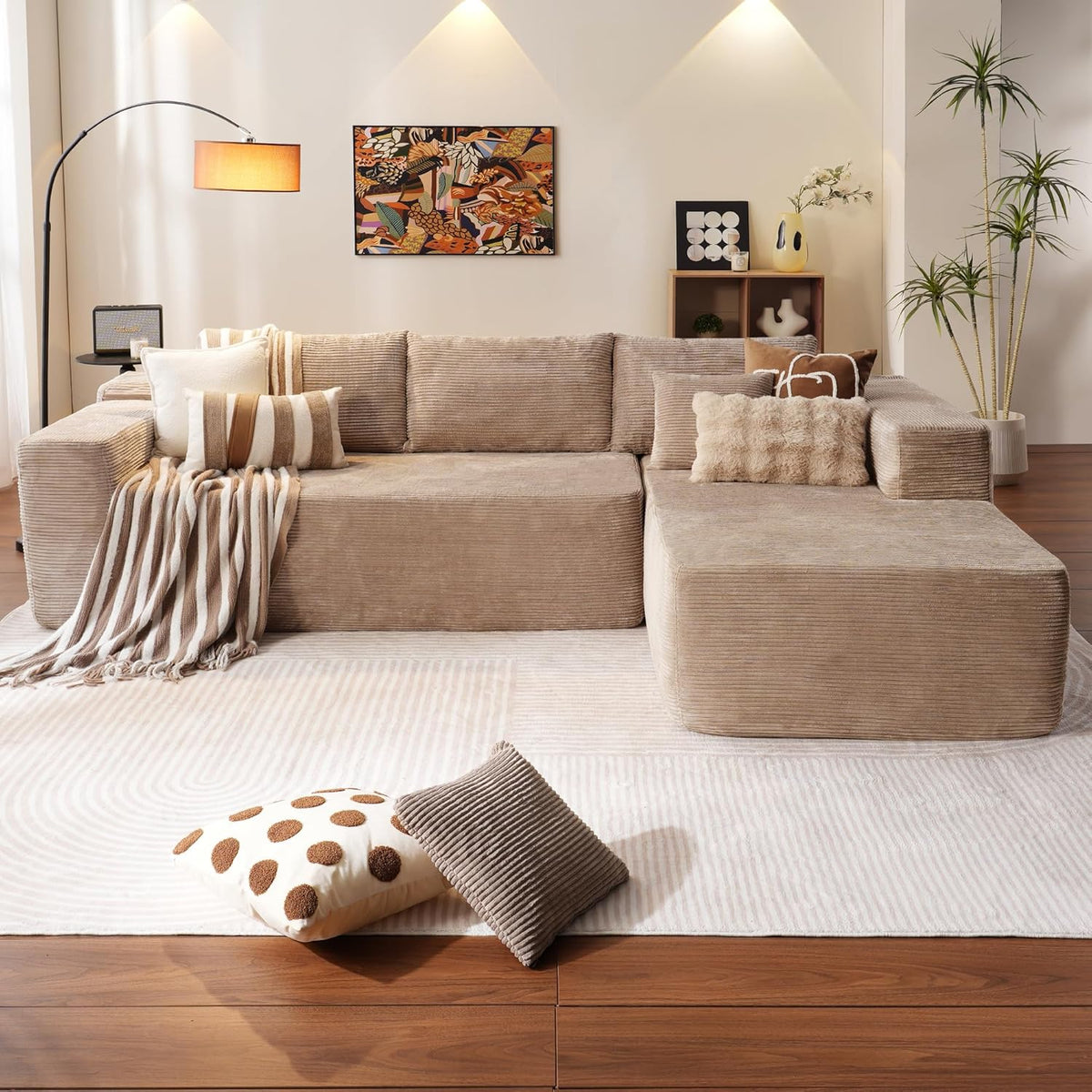 ovios 104" Cloud Sectional Couch with L-Shape Chaise,Modern Modular Sofa with Deep Seat, Upholstered Couches for Living Room Bedroom,No Assembly Required, Grey (Plush Corduroy Fabric)
