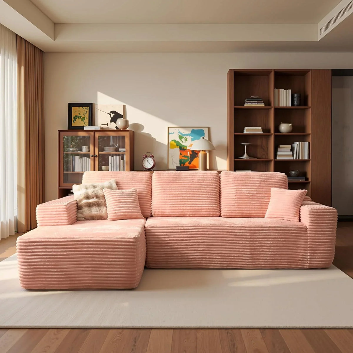 ovios 104" Cloud Sectional Couch with L-Shape Chaise,Modern Modular Sofa with Deep Seat, Upholstered Couches for Living Room Bedroom,No Assembly Required, Grey (Plush Corduroy Fabric)