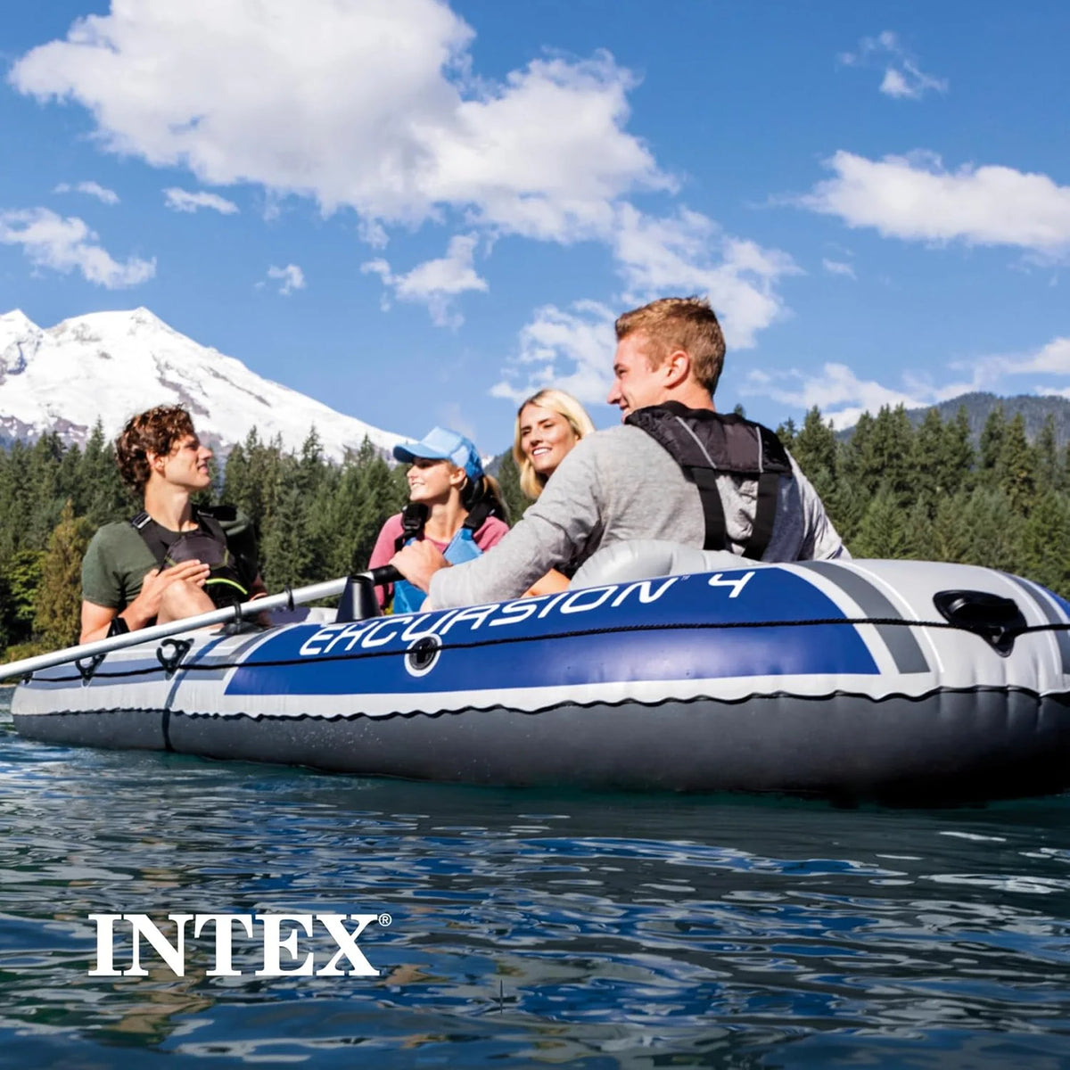 Excursion Inflatable Boat Series: Includes Deluxe 54in Boat Oars and High-Output Pump – SuperTough PVC – Adjustable Seats with Backrest – Fishing Rod Holders – Welded Oar Locks