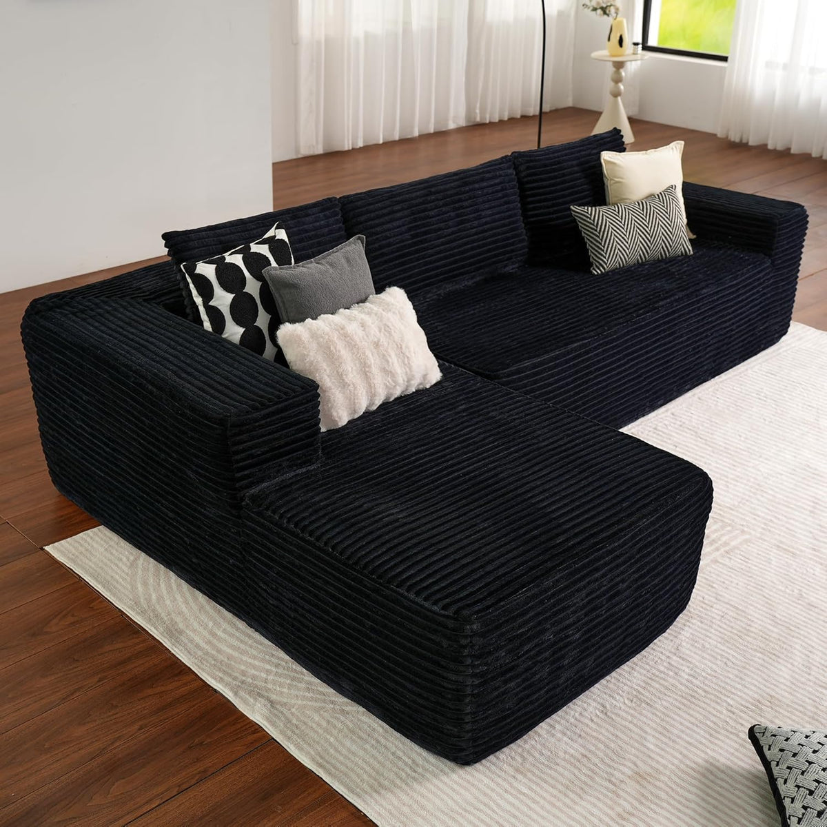 ovios 104" Cloud Sectional Couch with L-Shape Chaise,Modern Modular Sofa with Deep Seat, Upholstered Couches for Living Room Bedroom,No Assembly Required, Grey (Plush Corduroy Fabric)