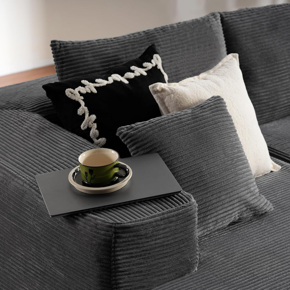 ovios 104" Cloud Sectional Couch with L-Shape Chaise,Modern Modular Sofa with Deep Seat, Upholstered Couches for Living Room Bedroom,No Assembly Required, Grey (Plush Corduroy Fabric)