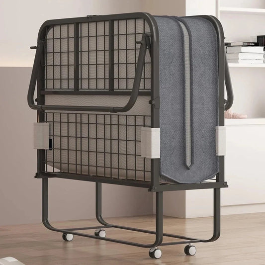 Folding Bed with 4 Inch Foam Mattress,75" x 31" Rollaway Bed for Adults,Portable Bed with Lockable Wheels,Easy Assembly & Moving,Standard