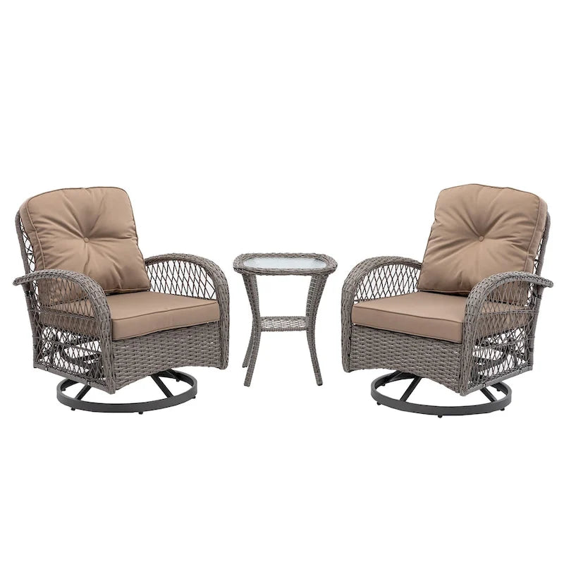 3 Pieces Outdoor Swivel Rocker Patio Chairs, 360 Degree Rocking Patio Conversation Set