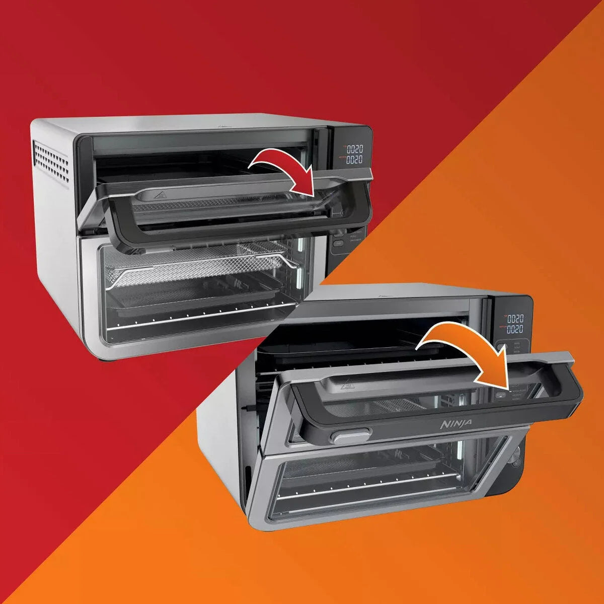 12-in-1 Double Oven with FlexDoor, FlavorSeal Smart Finish, Rapid Top Oven, Convection and Air Fry Bottom Oven DCT401