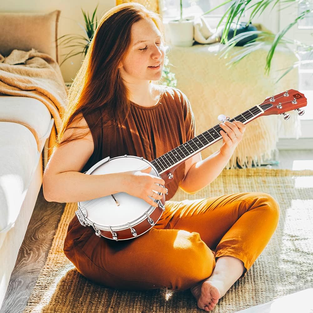 String Banjo 26 Inch MINI Travel Banjo Banjo Beginner Kit with Remo Head Open Back & Closed Solid Back with beginner Kit Comfortable Carrying Bag