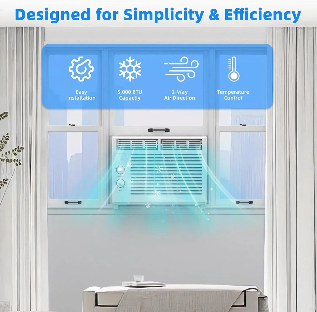 Antarctic Star 12,000 BTU U-Shaped Window Air Conditioner Unit Cools up to 550 Sq.Ft. with 6 Modes 24H Timer, Ultra Quiet Window AC Units