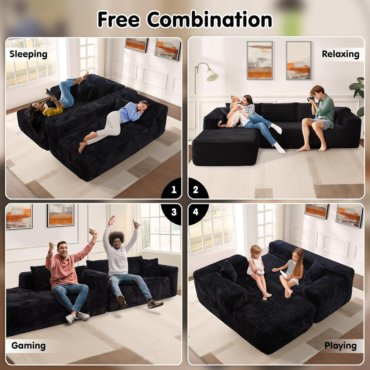 ovios 104" Cloud Sectional Couch with L-Shape Chaise,Modern Modular Sofa with Deep Seat, Upholstered Couches for Living Room Bedroom,No Assembly Required, Grey (Plush Corduroy Fabric)