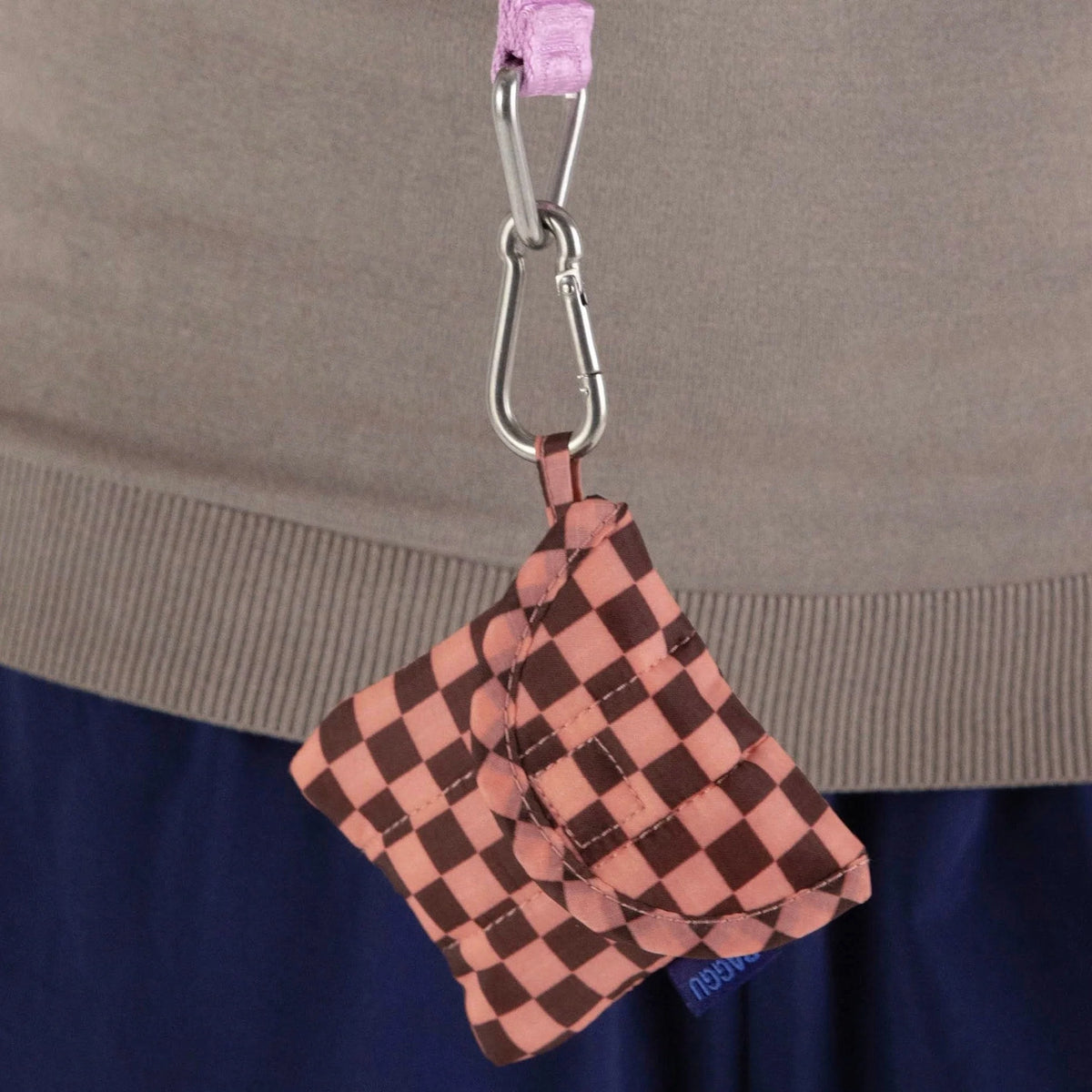 Baggu Puffy Recycled Nylon Earbuds Case - Pink Brown Check