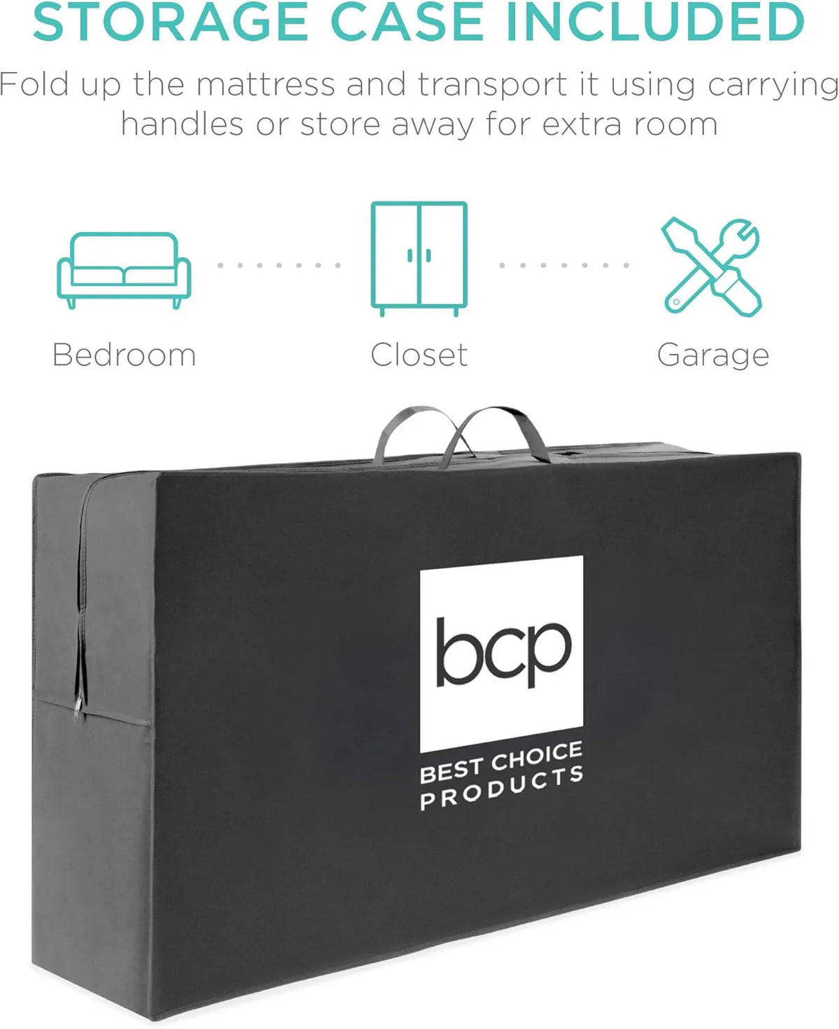 Best Choice Products 4in Portable Queen-Size Mattress, Tri-Fold Mattress for Camping, Guest, Toddler, Foam Plush w/Carry Case - Grey