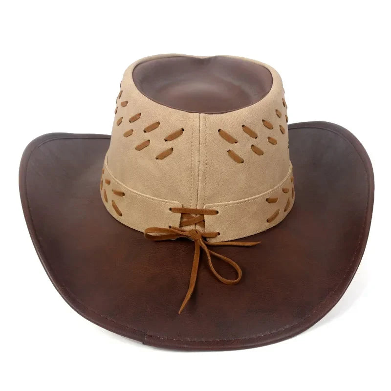 Dual Revolver Brown Leather Cowboy Hat