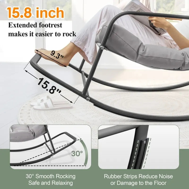 Oversized Rocking Lounge Chair, 450 lbs Extra Large Outdoor Recliner with Water-resistant Cushions