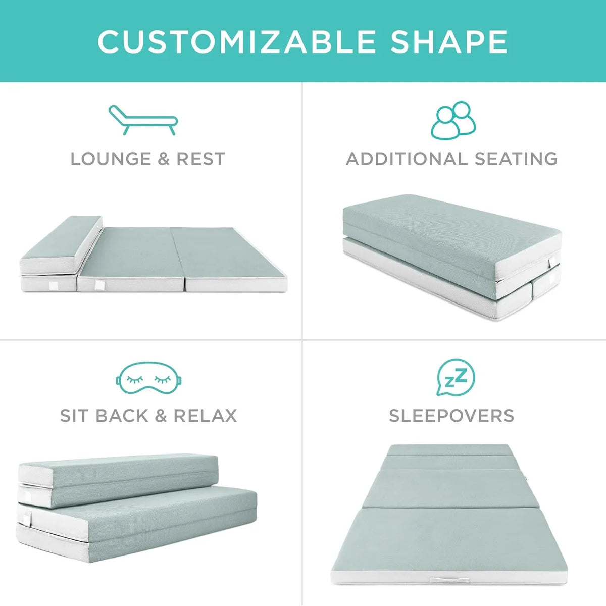 Best Choice Products 4in Portable Queen-Size Mattress, Tri-Fold Mattress for Camping, Guest, Toddler, Foam Plush w/Carry Case - Grey