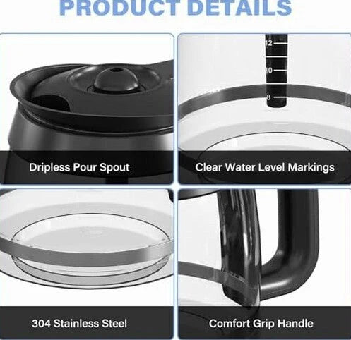 12-Cup Coffee Pot Replacement Carafe Compatible with Ninja Coffee Brewer Maker Models CE251 CE201 CE201C CE200 CE200C Model# XGLSLID200