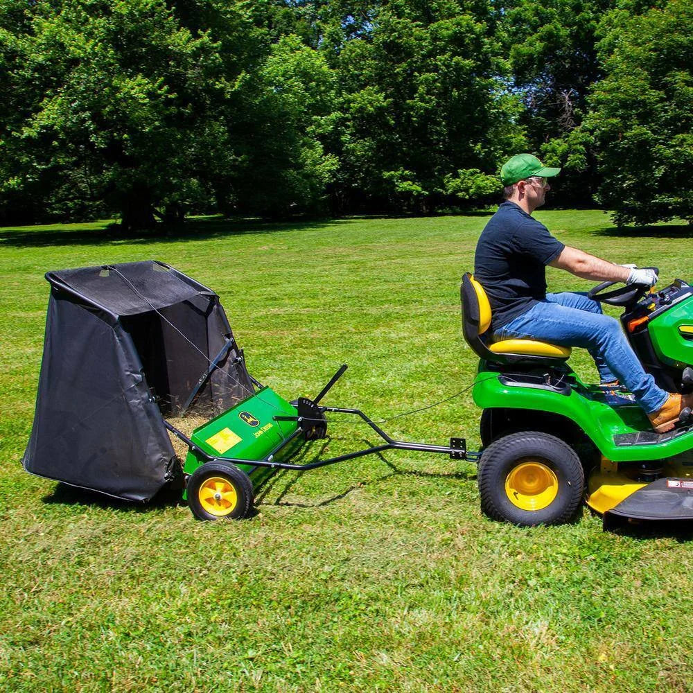 John Deere 42 trailed lawn sweeper, 24 cubic foot capacity, adjustable brushes