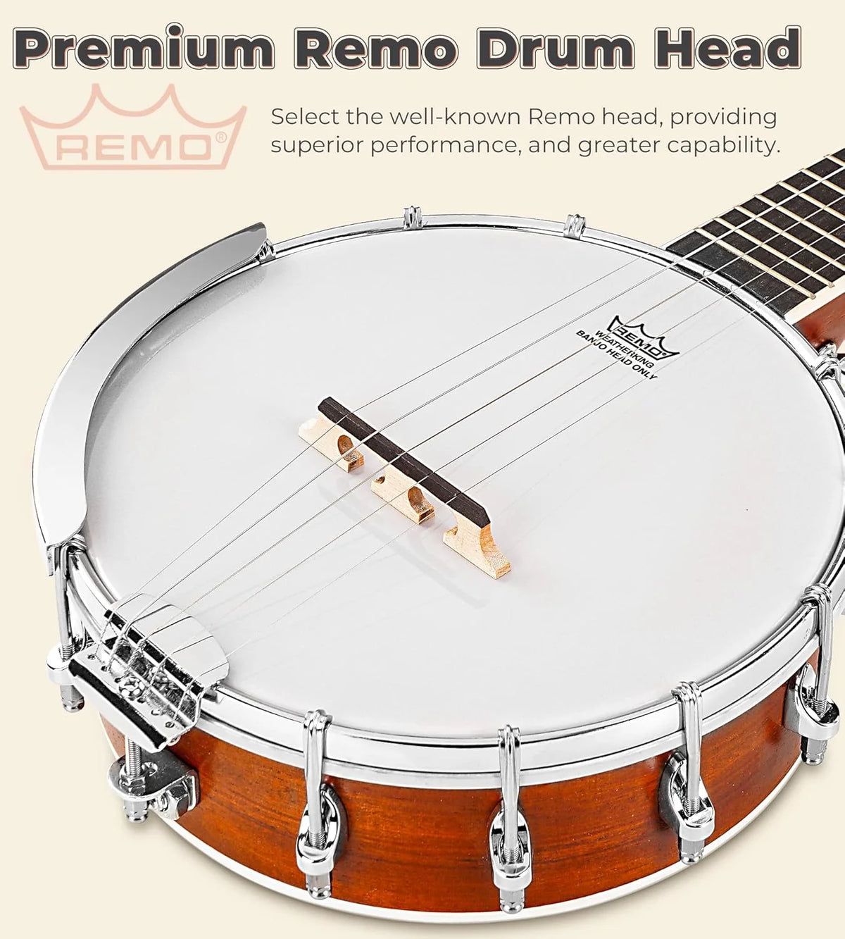 String Banjo 26 Inch MINI Travel Banjo Banjo Beginner Kit with Remo Head Open Back & Closed Solid Back with beginner Kit Comfortable Carrying Bag