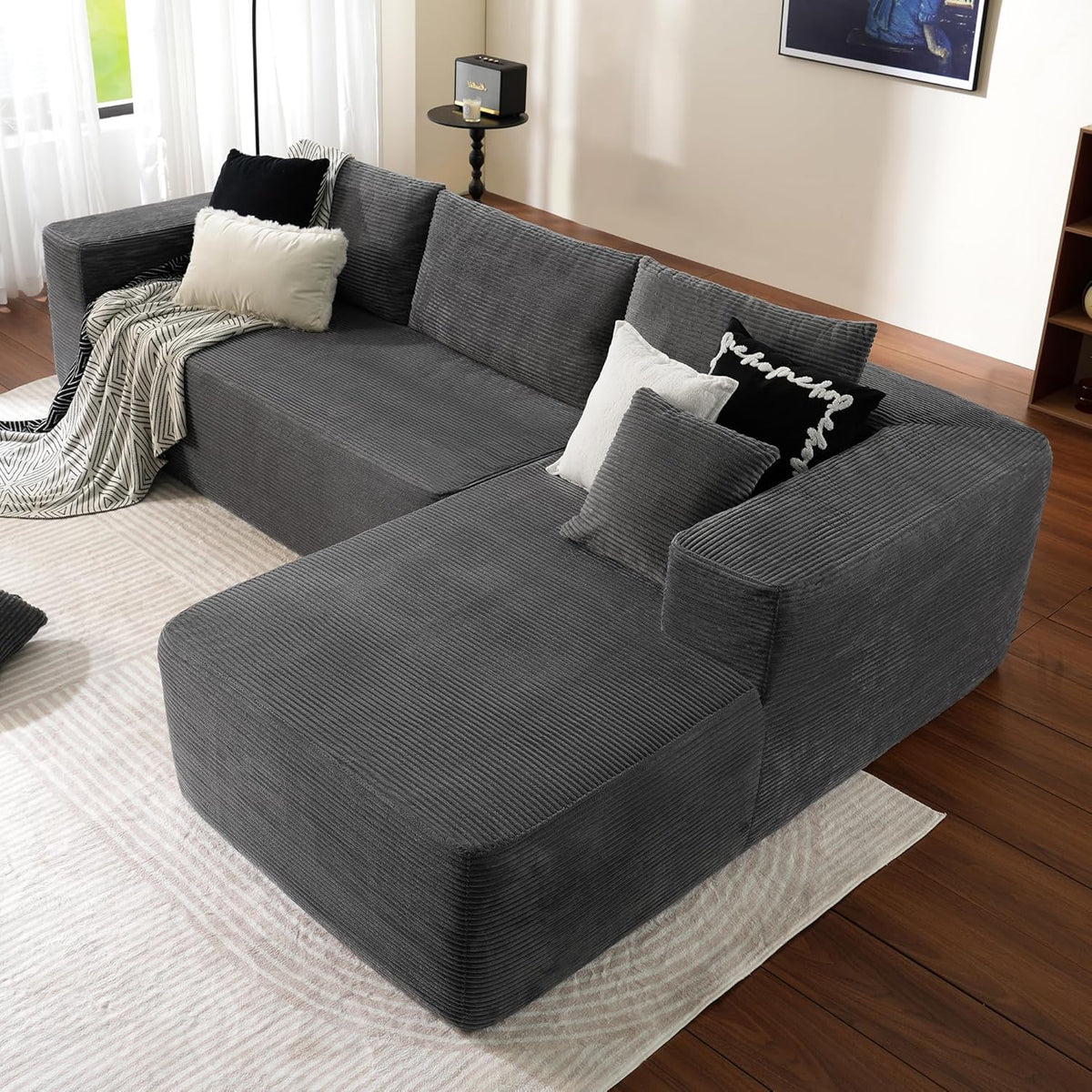 ovios 104" Cloud Sectional Couch with L-Shape Chaise,Modern Modular Sofa with Deep Seat, Upholstered Couches for Living Room Bedroom,No Assembly Required, Grey (Plush Corduroy Fabric)