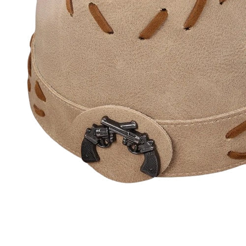 Dual Revolver Brown Leather Cowboy Hat