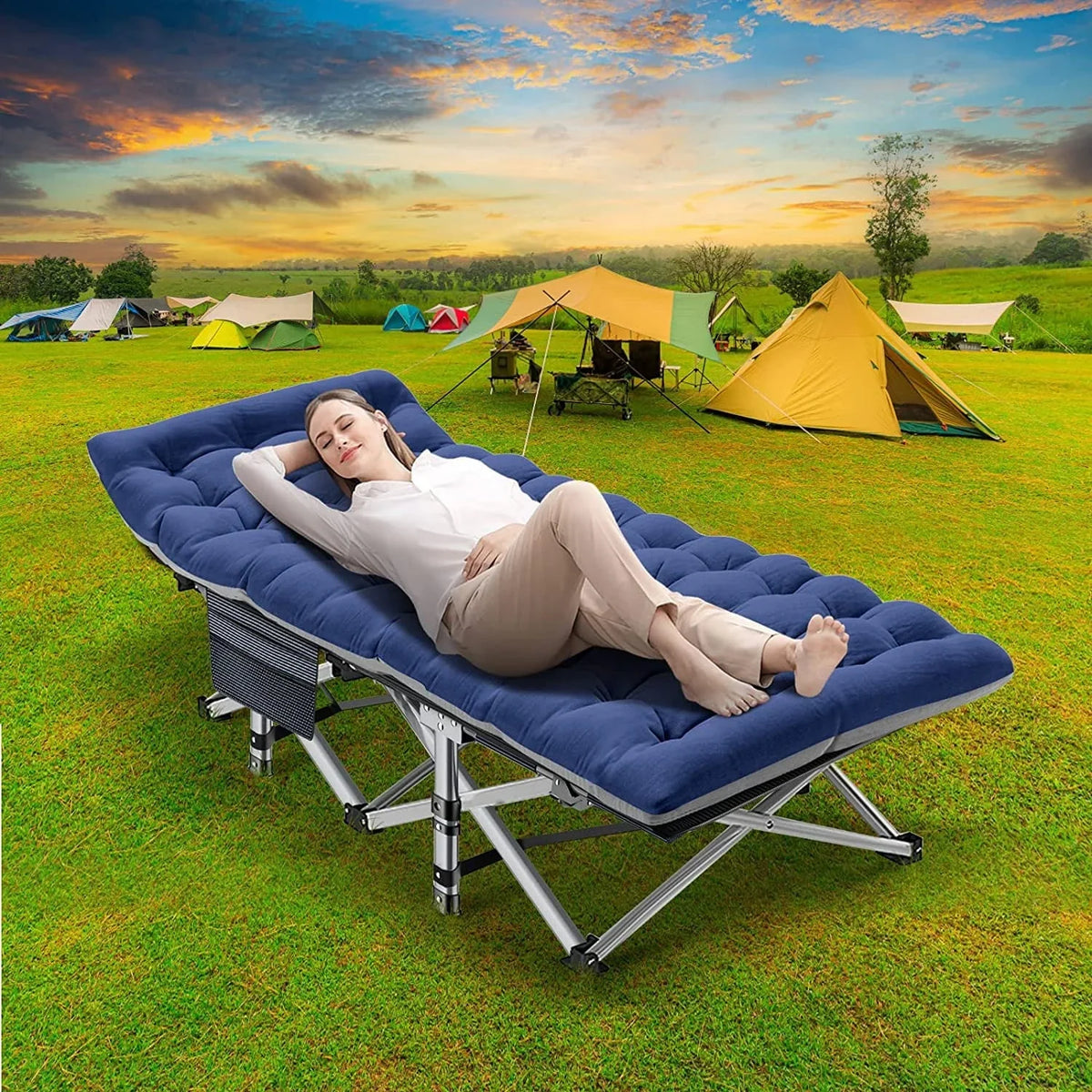 Slsy 2 Pack Folding Bed Cot with 3.3 Inch 2 Sided Mattress, 75"* 28" Folding Camping Cots with Carry Bag, Portable Sleeping Cot Guest Bed