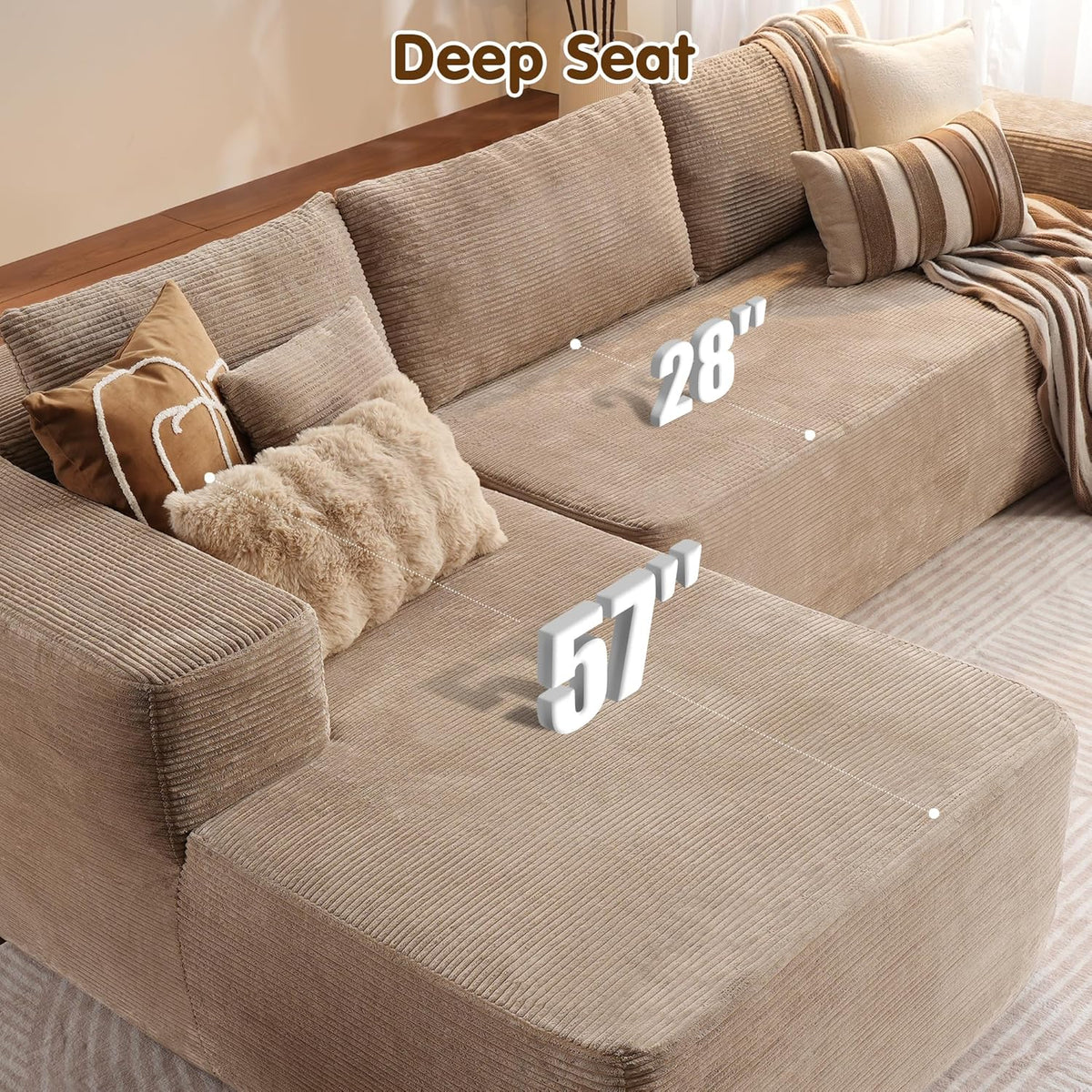 ovios 104" Cloud Sectional Couch with L-Shape Chaise,Modern Modular Sofa with Deep Seat, Upholstered Couches for Living Room Bedroom,No Assembly Required, Grey (Plush Corduroy Fabric)