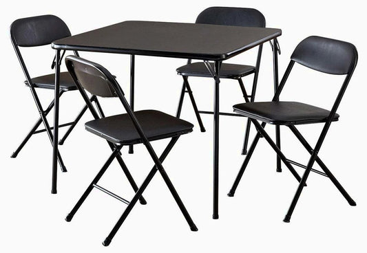 Cosco 5-Piece Folding Card Table Set, Black - Vinyl Seats, Easy Storage, Durable