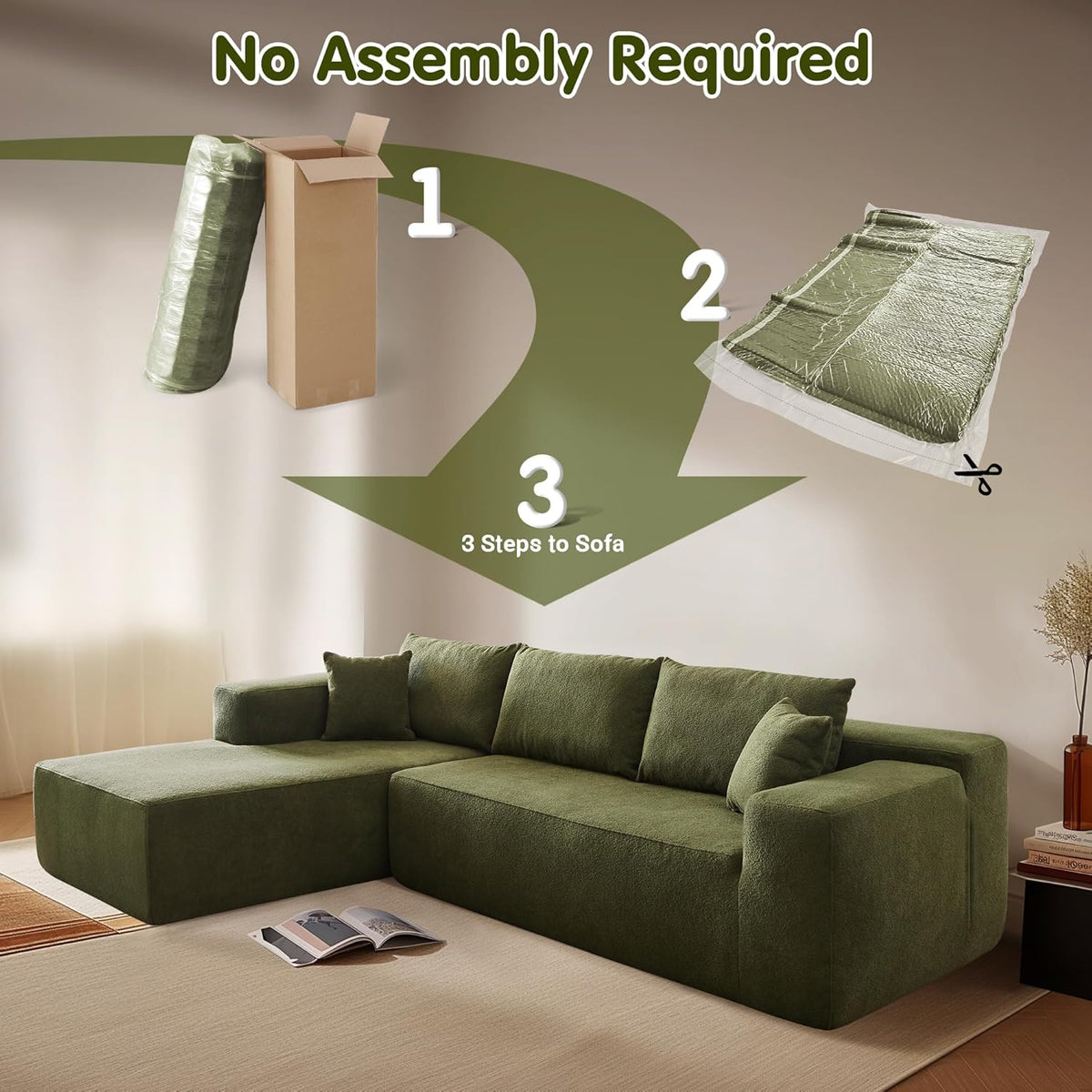 ovios 104" Cloud Sectional Couch with L-Shape Chaise,Modern Modular Sofa with Deep Seat, Upholstered Couches for Living Room Bedroom,No Assembly Required, Grey (Plush Corduroy Fabric)