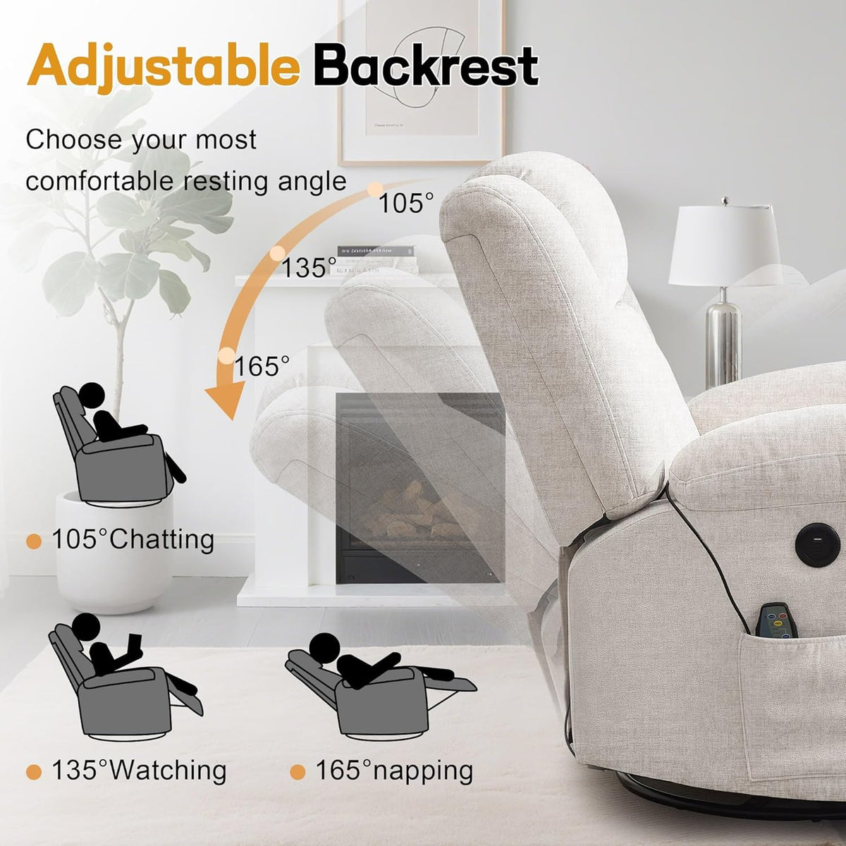 Rocker Recliner Glider Recliner Chairs for Adults 360° Swivel Rocking Chair