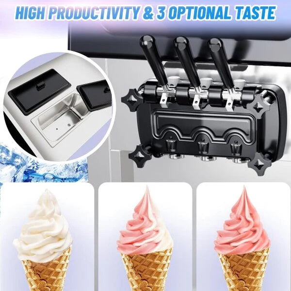 2200W Commercial Ice Cream Machine, 3 Flavor Soft Serve Ice Cream Machine, 5.3-7.4 Gal/Hr, with LCD Touch Screen, Automatic Cleaning, High Productivity for Home Snack Bar &amp; Restaurants