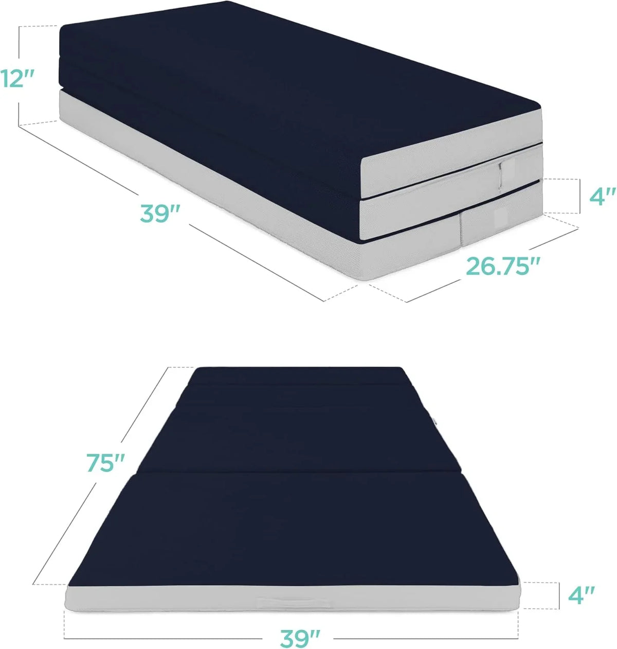 Best Choice Products 4in Portable Queen-Size Mattress, Tri-Fold Mattress for Camping, Guest, Toddler, Foam Plush w/Carry Case - Grey