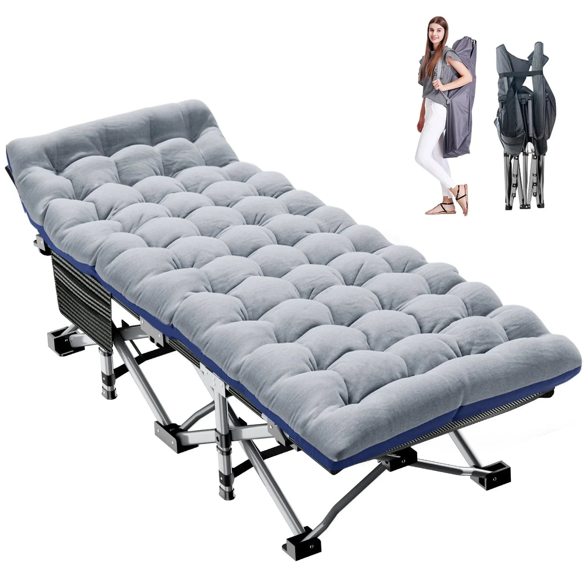 Slsy 2 Pack Folding Bed Cot with 3.3 Inch 2 Sided Mattress, 75"* 28" Folding Camping Cots with Carry Bag, Portable Sleeping Cot Guest Bed