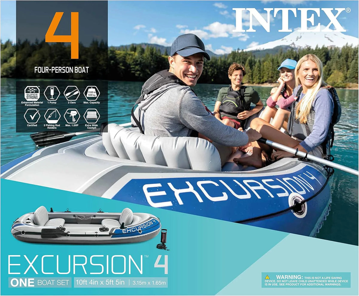 Excursion Inflatable Boat Series: Includes Deluxe 54in Boat Oars and High-Output Pump – SuperTough PVC – Adjustable Seats with Backrest – Fishing Rod Holders – Welded Oar Locks
