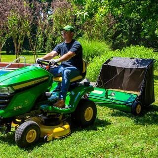 John Deere 42 trailed lawn sweeper, 24 cubic foot capacity, adjustable brushes