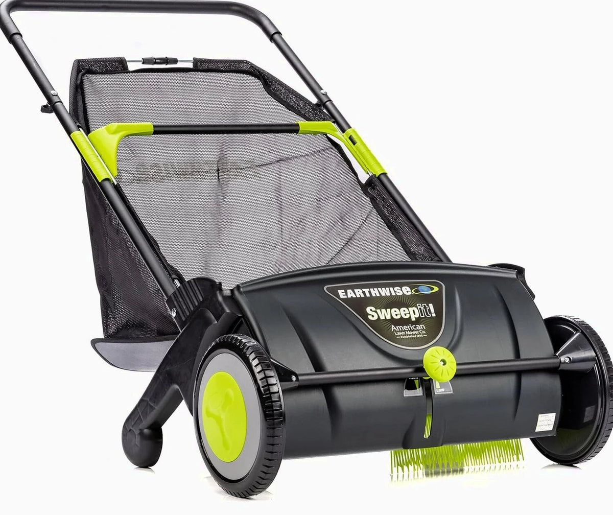 21-Inch Width Leaf &amp; Grass Push Lawn Sweeper, Black