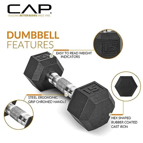 CAP Barbell 150 LB Coated Hex Dumbbell Weight Set with Vertical Rack, Black