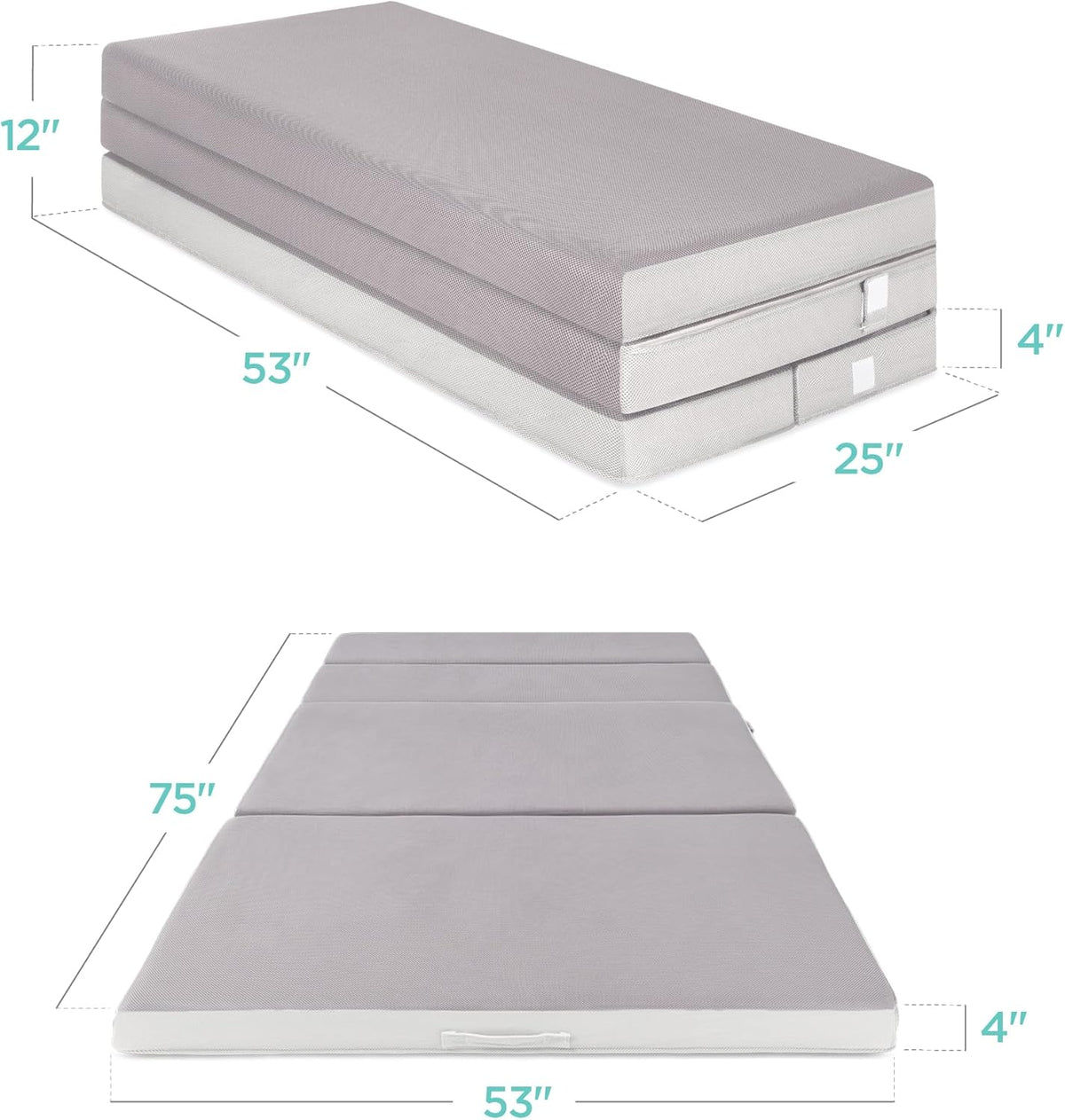Best Choice Products 4in Portable Queen-Size Mattress, Tri-Fold Mattress for Camping, Guest, Toddler, Foam Plush w/Carry Case - Grey