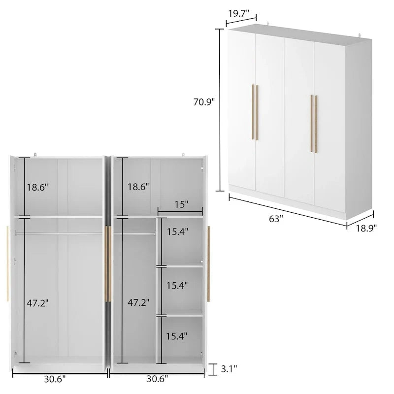 Modern Freestanding Solid Wood Wardrobe Closet With Storage Shelves