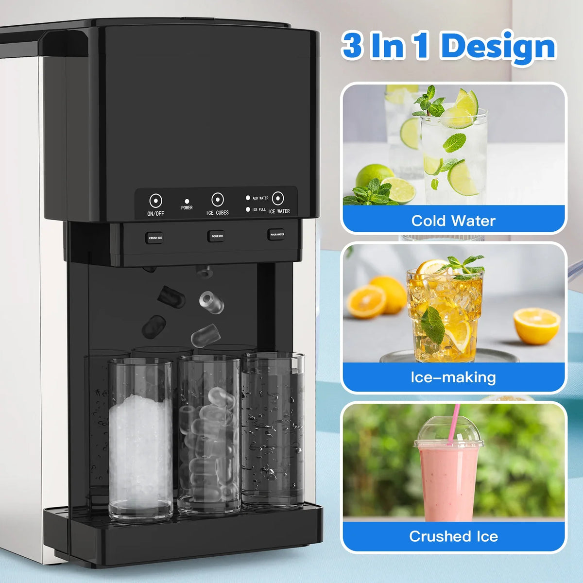 3-in-1 Ice Maker with Cold Water Dispenser