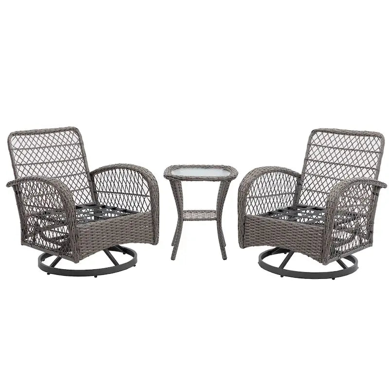 3 Pieces Outdoor Swivel Rocker Patio Chairs, 360 Degree Rocking Patio Conversation Set