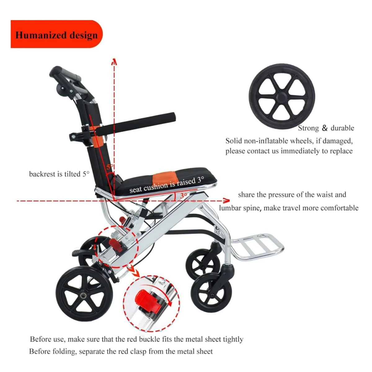 Ultra-Light Portable Folding Wheelchair, Travel-Friendly with Handbrake, 220 lbs Capacity, Ideal for Elderly & Children, 34.232.6 Unfolded Dimensions
