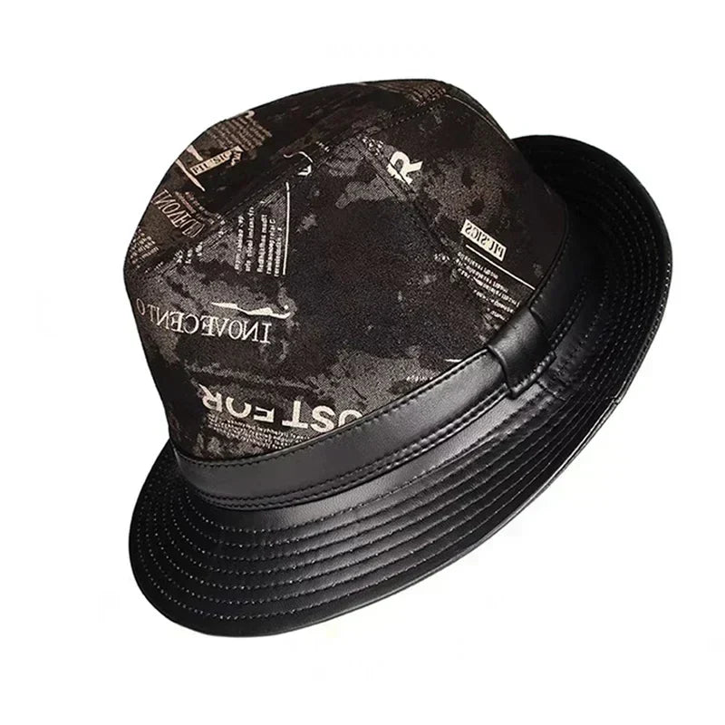Bayeux Black Genuine Leather Trilby Hat