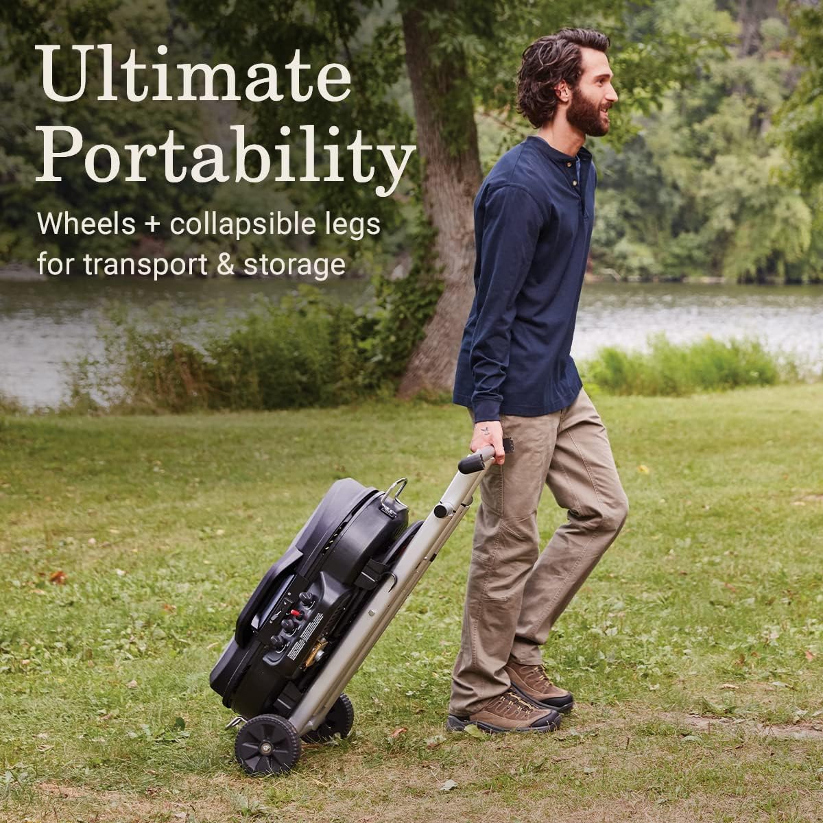 RoadTrip 285 Portable Stand-Up Propane Grill with 3 Adjustable Burners & Instastart Ignition, 20,000 BTUs of Power for Outdoor Cooking, Camping, Tailgating, Grilling, BBQs, & More