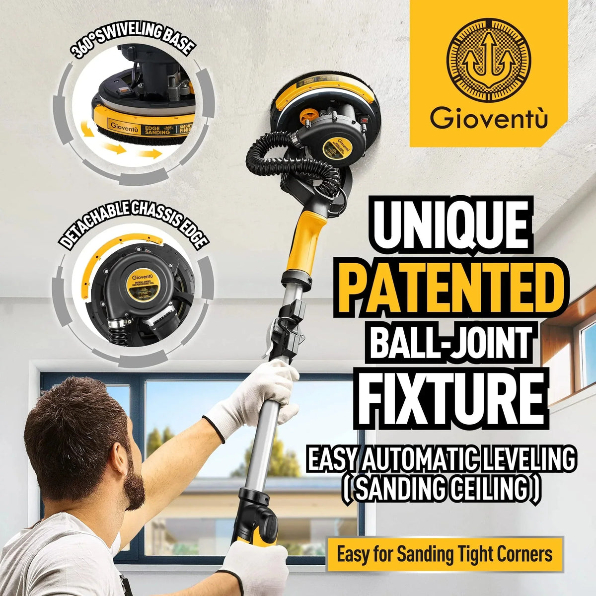 Giovent? Electric Drywall Sander with Dust Extraction, Suitable for Popcorn Ceilings