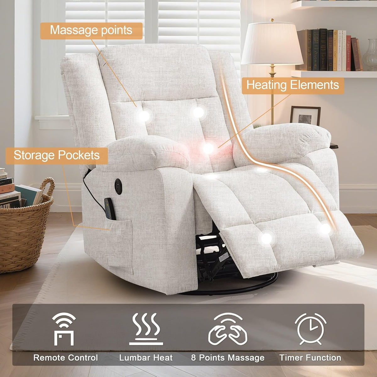 Rocker Recliner Glider Recliner Chairs for Adults 360° Swivel Rocking Chair