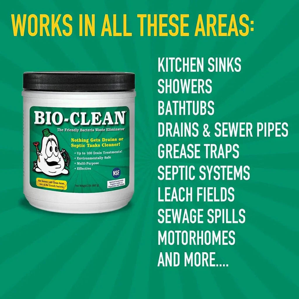 Bio-Clean natural drain cleaner, suitable for septic tanks and grease traps, environmentally friendly