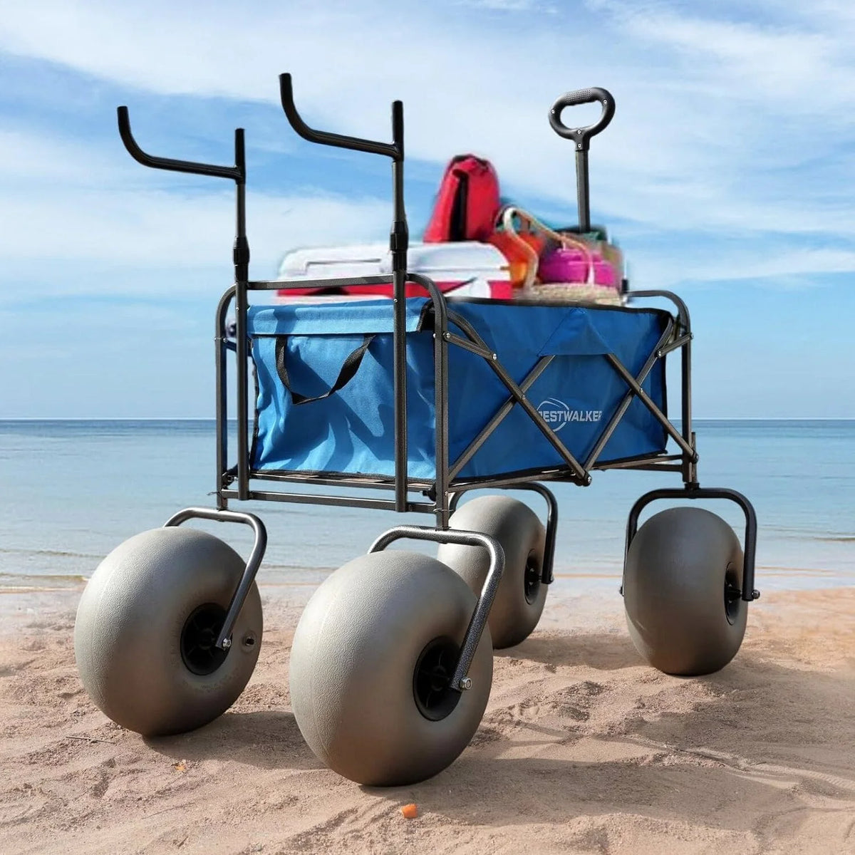 Beach Cart with 13" Balloon Wheels, Chair Racks &amp; Pump Included
